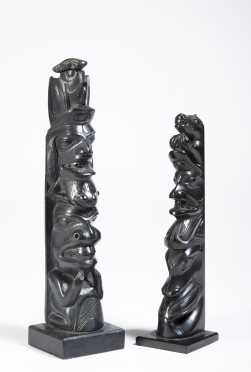 Two Haida Carved Argillite Model Totem Poles
