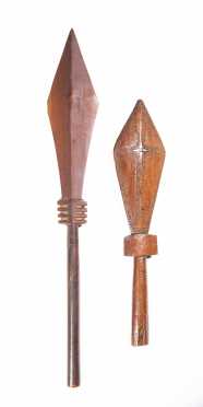 Two Carved Wooden Samoan War Clubs