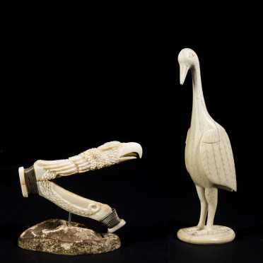 Two Carved Walrus Tusk Figures