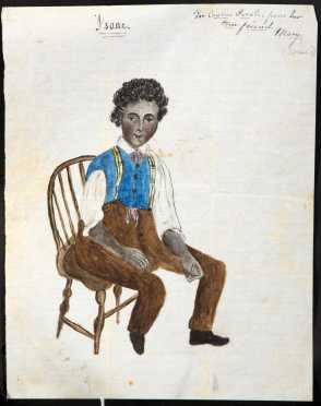 Primitive Water Color Painting of a Seated Black Boy