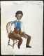 Primitive Water Color Painting of a Seated Black Boy