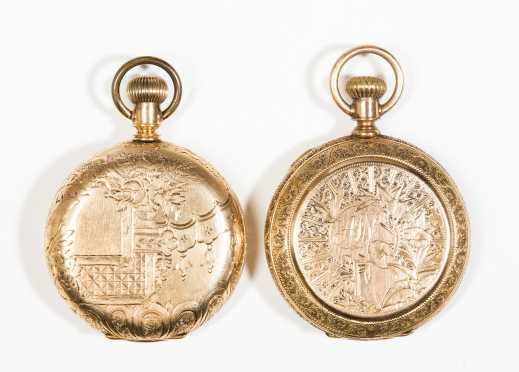 Two Ornate 14kt. Gold Pocket Watches