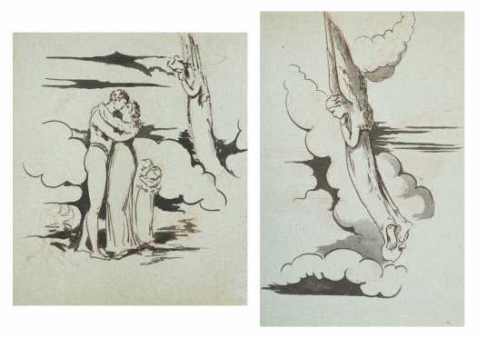 William Blake, England (1757-1827) Attributed Pair of Compositional Drawings