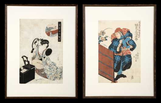Two Japanese Color Woodblock Prints by Kunisada