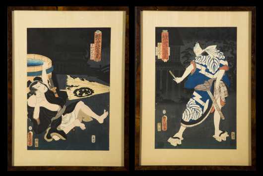 Two Japanese Woodblock Prints by Toyokuni III(Kunisada)