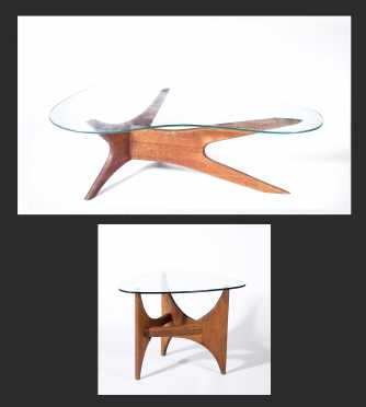 Adrian Pearsall Kidney Coffee Table and Fin Side Table