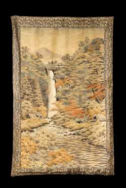 Japanese Silk Needlework Pictorial Wall Hanging