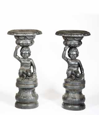 Pair of Cast Iron Classical Style Urns