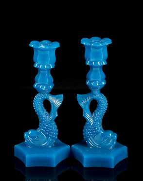 Pair Blue Dolphin Candlesticks