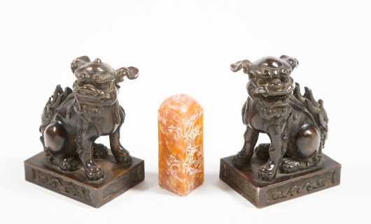 Pair of Chinese Bronze Foo Dogs