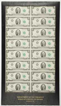 Sheet of Uncut 16 $2.00 Federal Reserve Notes