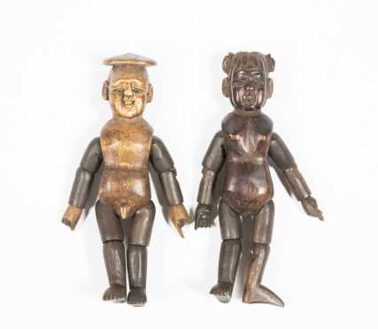 Two Chinese Articulated Wooden Figures