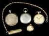 Lot of Pocket Watches, Compass, and Pocket Knife in Gold and Silver