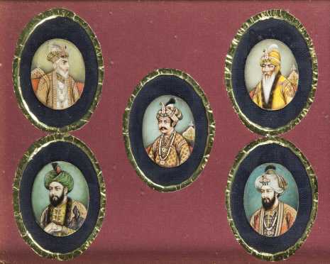 Set of Five Indian (Mughal) Miniature Paintings