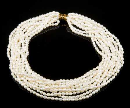 Twelve Strand Rice Pearl Necklace
