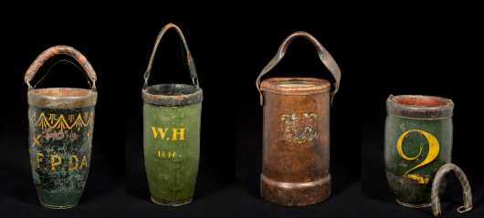 Four Miscellaneous Leather Fire Buckets