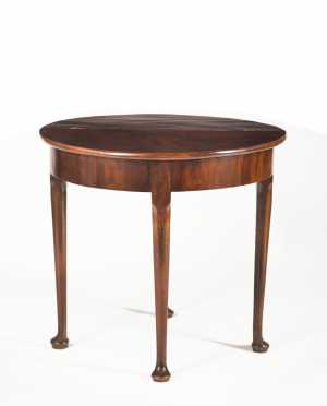 English Queen Anne Demilune Mahogany Card Table