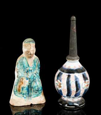 Early Chinese Clay Figure and Porcelain Water Bottle **AVAILABLE FOR $200.00**