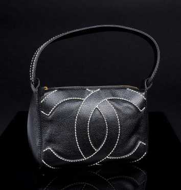 Chanel Black Pebbled Leather Hobo Bag
