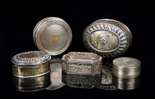 Five Continental Silver Boxes