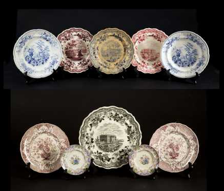 Lot of Colored Staffordshire Ten Plates