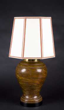 20thC Pottery Lamp with Custom Silk Shade