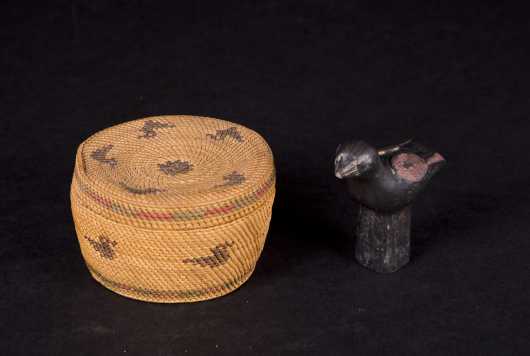 Native American Basket and Pottery Bird