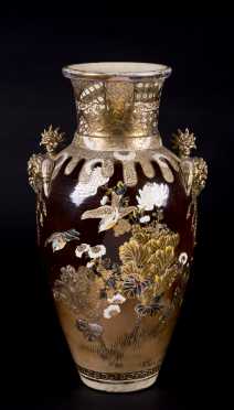 Japanese Satsuma Bird Decorated Tall Vase