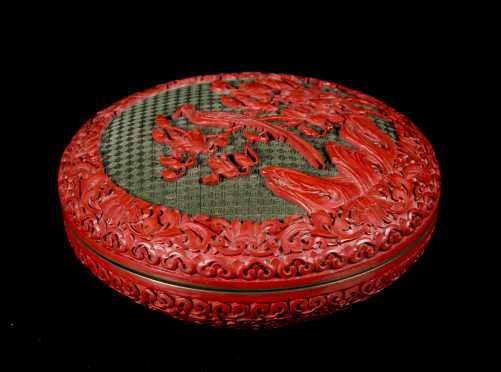 Chinese Round Carved Cinnabar Box