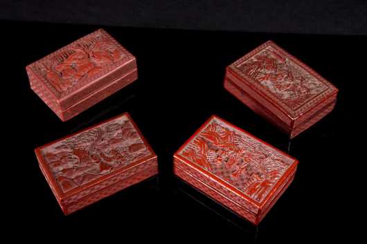 Four Chinese Carved Cinnabar Boxes