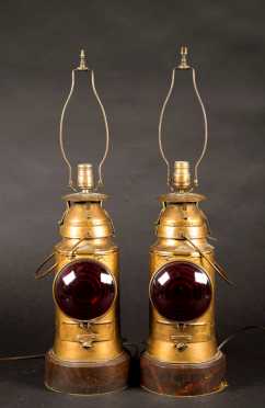 Pair of Railroad Lanterns Made into Lamps