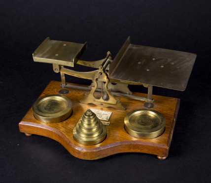 English Oak and Brass Postage Scale