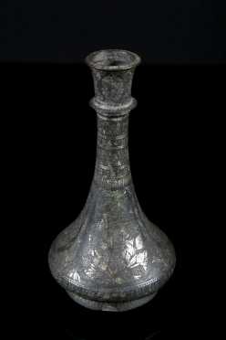 Early Persian Silver Inlaid Pewter Vase