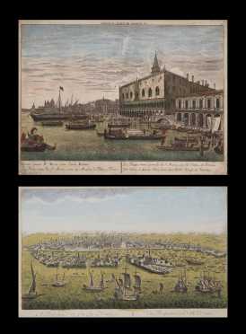 Two Early Colored Views of 18thC Venice, Italy