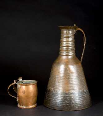 Persian Ancient Copper Water Jug and Double Handled Mug