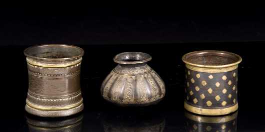 Three Early Persian Mixed Metal Vessels **AVAILABLE FOR $300**