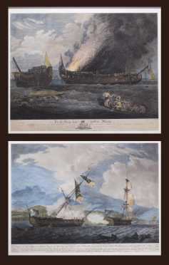 Pair Framed Antique Naval Engagement Aquatints