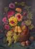 French Still Life Painting of Flowers and Fruit