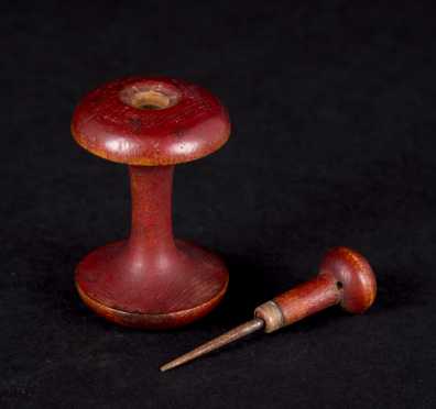 Shaker Bittersweet/Red Painted Awl and Apple Core Spool