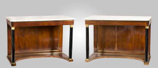 Pair of French Empire Marble Top Pier Tables