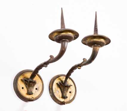 French Gilt Bronze Pricket Form Candle Wall Sconces