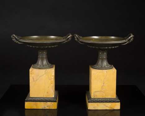 Pair of Bronze and Marble Campana Urns