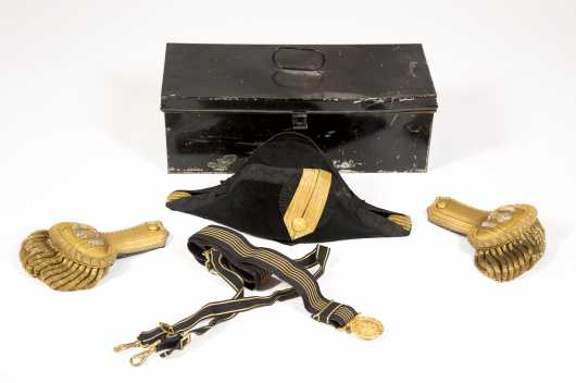 U.S. Navy Officer's Box Containing Bicorn (Fore & Aft) Hat And Gold Bullion Epaulets