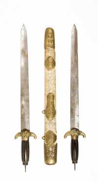 Rare Ornate Vietnamese Or Chinese Double Or Butterfly Sword - Two Swords In One Scabbard