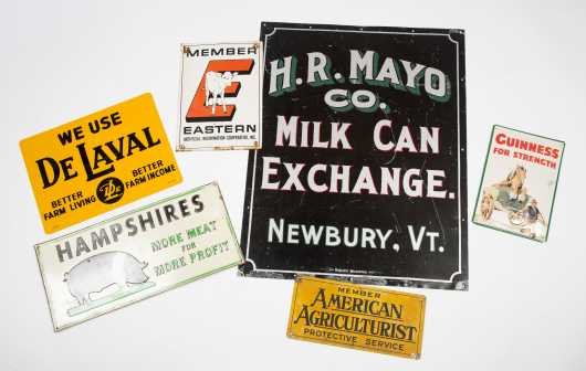 Lot of Six Dairy Farm Tin Advertising Signs