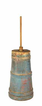 Antique Blue Painted Finger Lapped Butter Churn