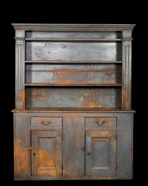 Important Blue Painted Open Top Pewter Cupboard *AVAILABLE FOR $3000.00*
