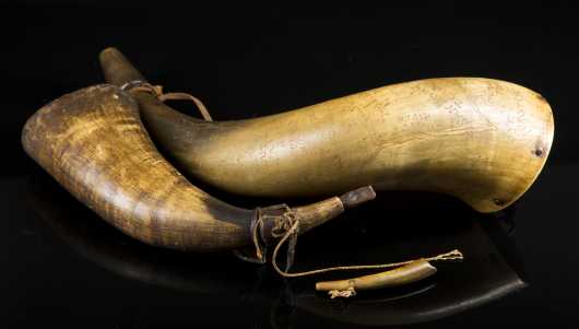 Two Powder Horns And A Powder Measure