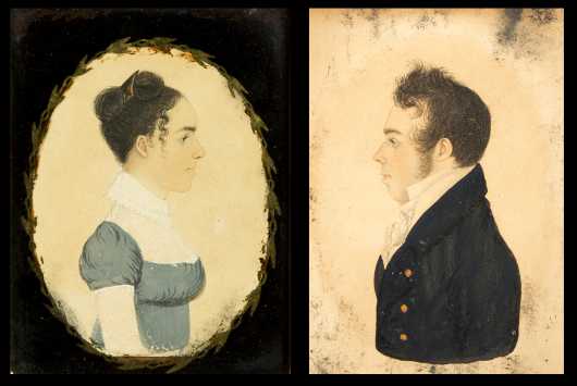 Rufus Porter Attributed Pair of Portraits