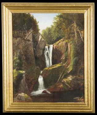 Harrison Bird Brown, Oil on Canvas Painting of a Two Tiered Waterfall